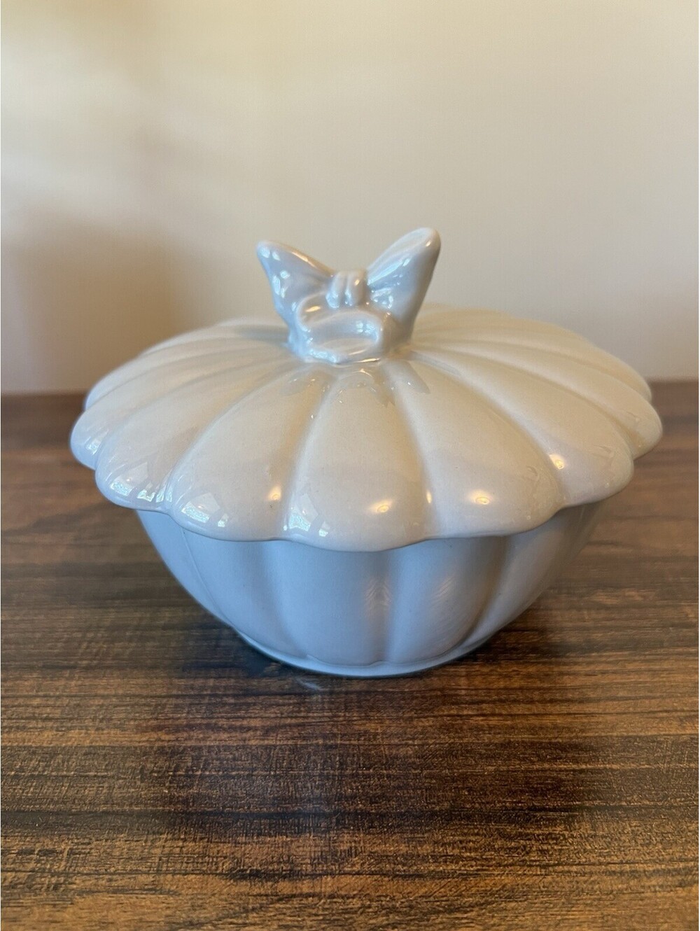 Light Blue Ceramic Bowel With Lid 6 1/2” Tall